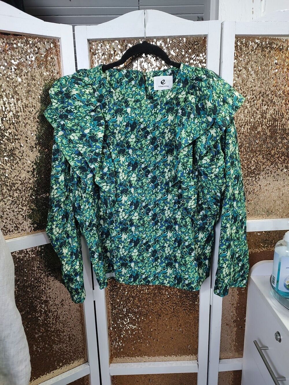 Grailed Green Ruffle Shoulder Floral Top Medium E.XianLiuXing Japanese Designer